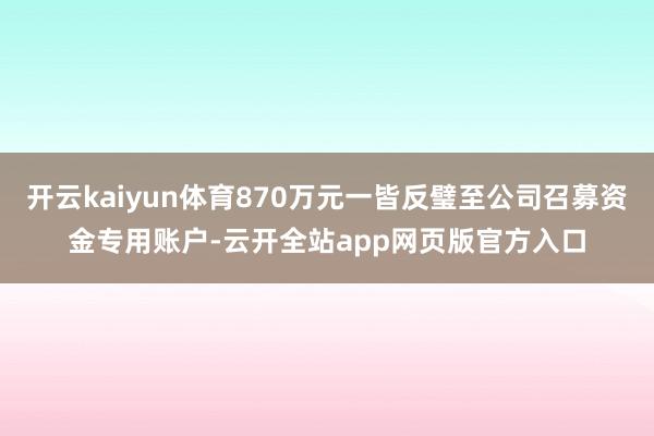 开云kaiyun体育870万元一皆反璧至公司召募资金专用账户-云开全站app网页版官方入口